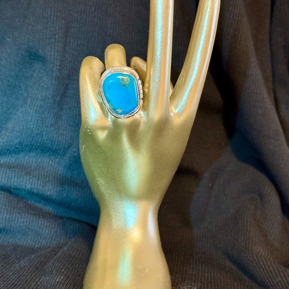 Turquoise Gemstone Natural Turquoise Stone 925 Sterling Silver Statement Ring